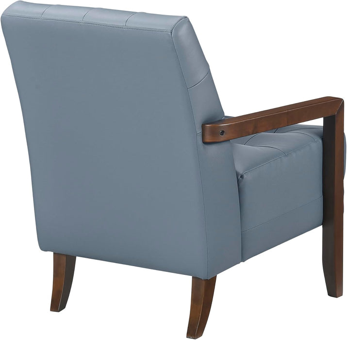 Blue Premium Genuine Leather Tufted Upholstered Chair