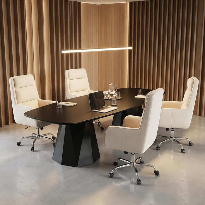 Cocoon Modern Executive High Back Home Office Chair, Upholstered Desk Chair with Wheels, Vanity Chair with Head and Lumbar Support, Armrest (Beige)