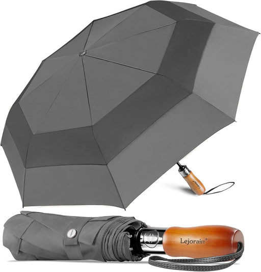 Large Folding Golf Umbrella - Compact Mens Umbrellas Travel Rain and Windproof 54Inch Collapsible Automatic Open Close Umbrella 210T Teflon Vented Double Canopy