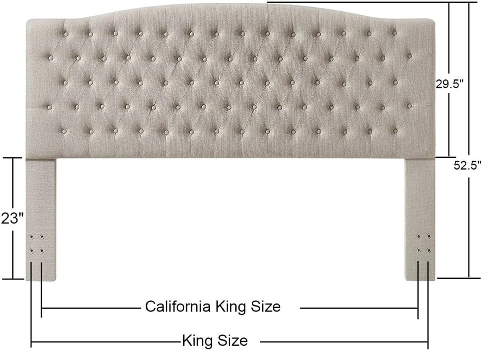 Linen Upholstered Tufted Button King Headboard and Comfortable Fashional Padded King/California King Size Headboard - Linen