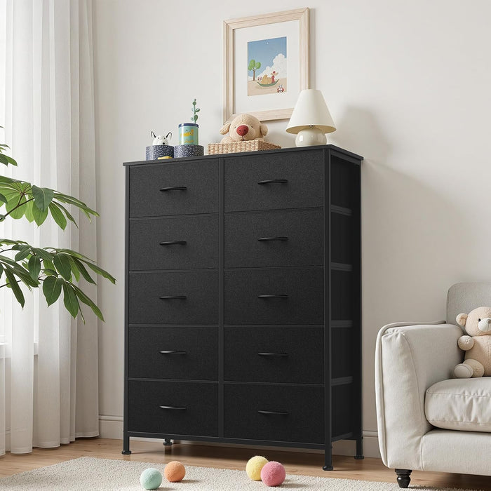 10 Drawer Dresser With PremiumQualityFabricFinish Black