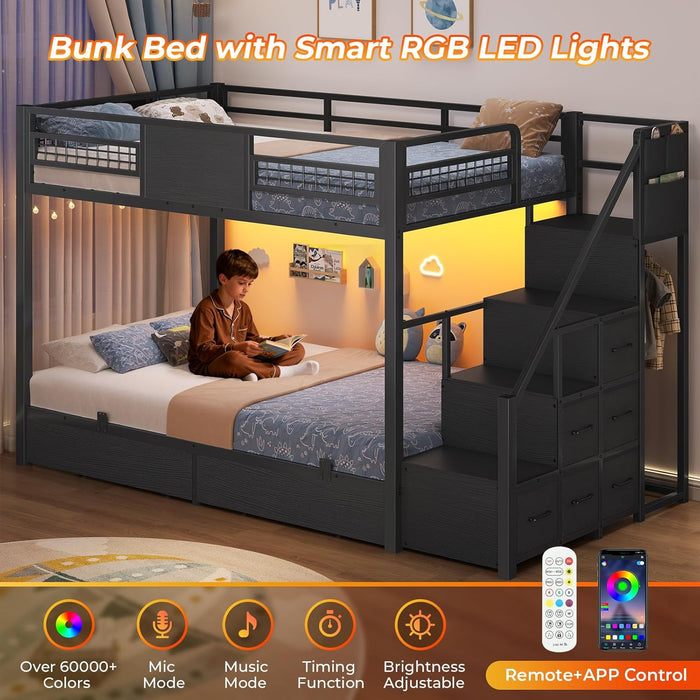 Metal Twin Sturdy Bunk Bed With IntegratedStorageDrawers