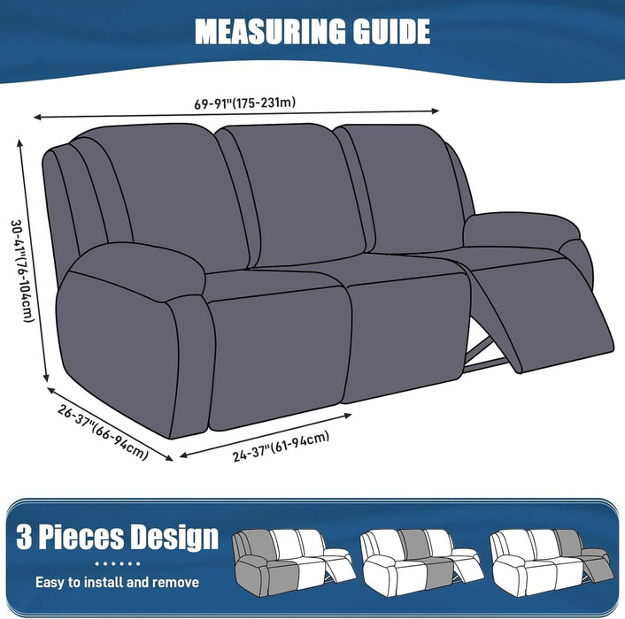 Recliner Sofa Slipcover, 3 Pieces Polyester Fabric Stretch Sofa Covers for 3 Seat Reclining Couch, Soft Washable Furniture Protector with Pockets (3 Seat, Khaki)