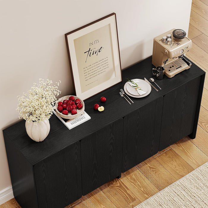 63" Sideboard Buffet Cabinet with 4Door & Adjustable Shelves, Black