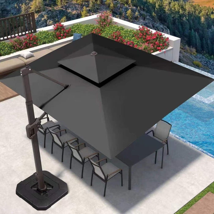 9' X 12' Patio Cantilever Outdoor Umbrella with Base and LED Lights