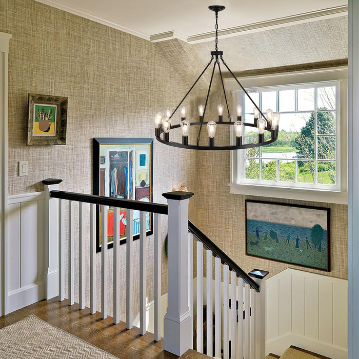 16 Lights Black Wagon Wheel Chandelier, 40 Inch Large Farmhouse Light Fixture round Rustic Pendant Light, Wagon Chandelier for Porch High Ceilings Dining Room Living Room Entryway