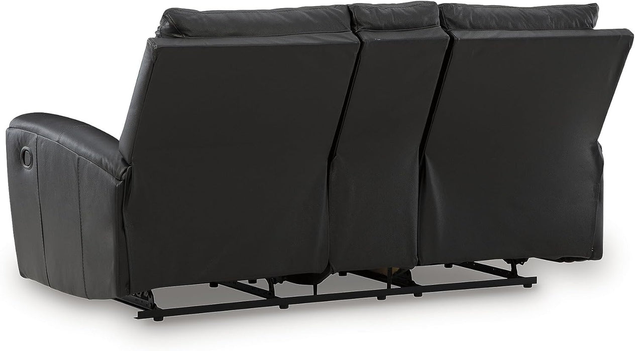 Glassmere Contemporary Leather Match Reclining Loveseat with Console, 2 Cup Holders and Storage, Black