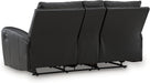 Glassmere Contemporary Leather Match Reclining Loveseat with Console, 2 Cup Holders and Storage, Black