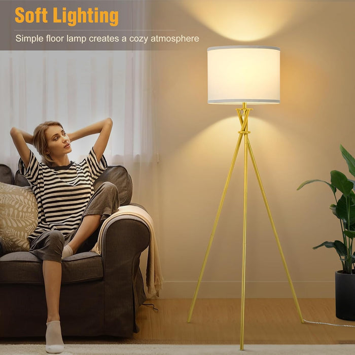 Gold Tripod Floor Lamp, 61” Floor Lamps for Living Room with Rotary Switch