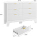 6 Drawer Dresser for Bedroom, 47" Wide Modern Fluted Dresser with Gold Metal Handles, Chest of Drawers for Bedroom, Living Room, Entryway, Hallway, White