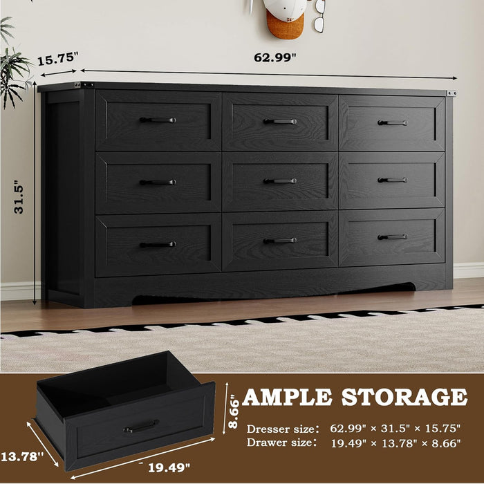 9-Drawer Dresser For Bedroom Modern Wooden Anti-Tipping