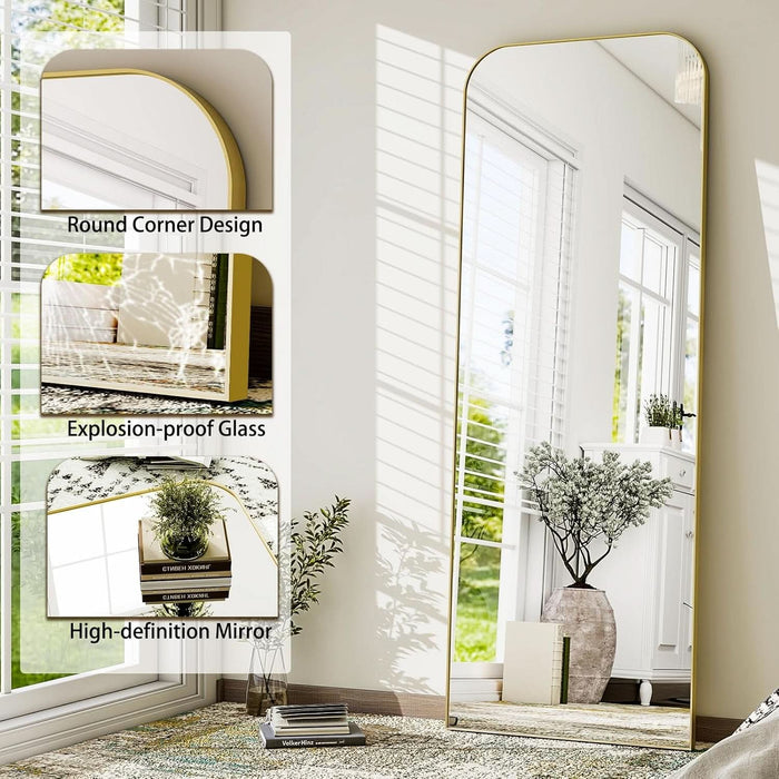 57x20 Full Length Mirror GoldRoundedCornerAluminumFrame