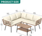 4PCS Patio Furniture Set L Shape Outdoor Couch with 2-Tier Coffee Table and Thick Cushions Patio Conversation Set Rattan Sectional Sofa Boho Outdoor Furniture Set with 5 Seater for Backyard