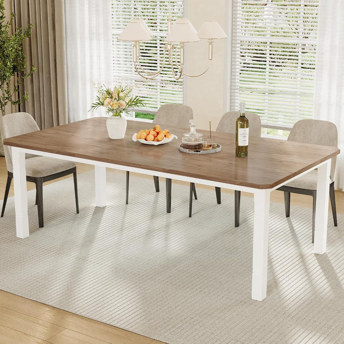 Large Dining Table for 6-8 People, 79" Wooden Kitchen Table | Kitchen Table with Sturdy Metal Frame, Dining Room Table for Dining Room, Kitchen, White Leg & Natural