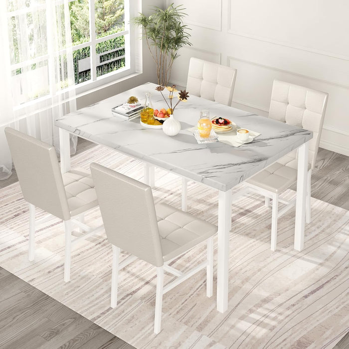Snow White MarblePatterned Dining Table Set FivePiece