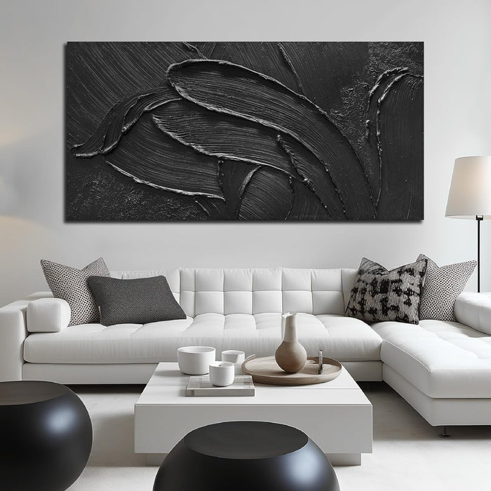 Black Art Paintings for Wall Abstract Wall Pictures for Living Room Large 3D Hand Painted Wall Art Bedroom 29 X 58 Inch