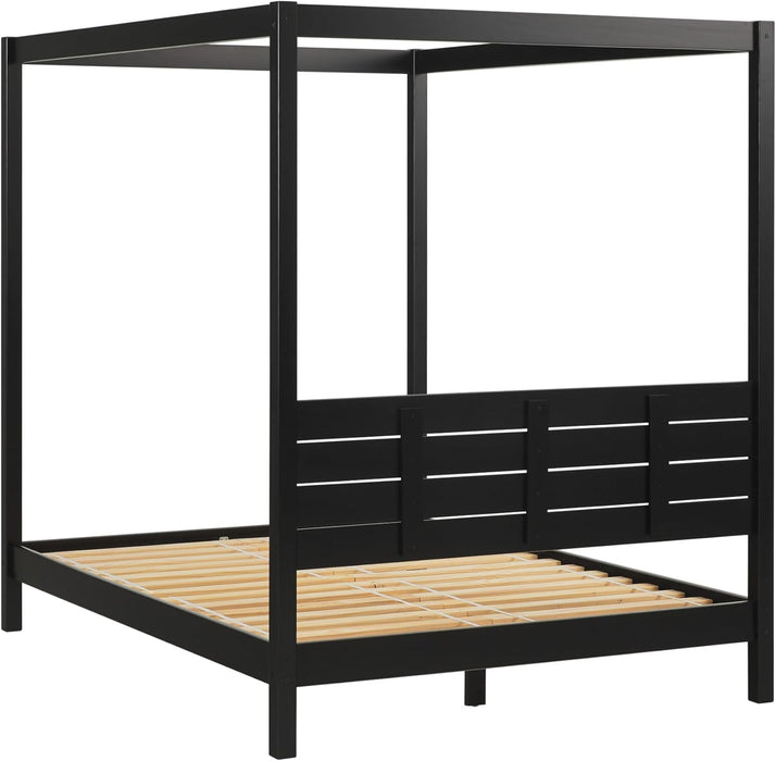 Isla Slatted Headboard Canopy Bedframe, Queen, Black