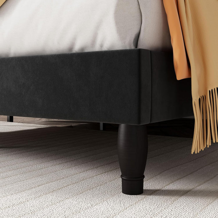 Queen Bed Frame with Adjustable Headboard/Velvet Upholstered/Diamond Button Tufted and Metal Studs/No Box Spring Needed/Wood Slat Support/Easy Assembly/Black