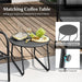 3 Piece Outdoor Bistro Set, Patio Metal Chair & Coffee Table, Breathable Seat Fabric & Cozy Headrest, Metal Conversation Set for Yard, Front Porch, Poolside (Gray)