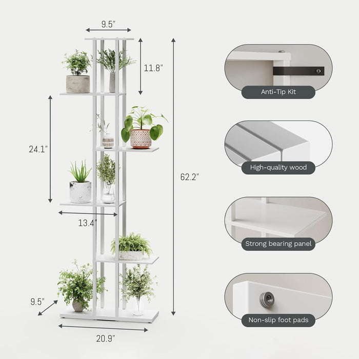 White 6-Tier Corner Bookshelf Slim 9.45x20.8x62.2In