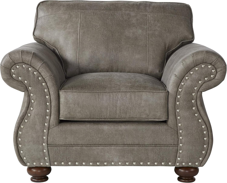 Leinster Faux Leather Upholstered Nailhead 3-Piece Livingroom Set, Sofa, Loveseat, and Chair Set in Stone Gray