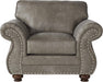 Leinster Faux Leather Upholstered Nailhead 3-Piece Livingroom Set, Sofa, Loveseat, and Chair Set in Stone Gray