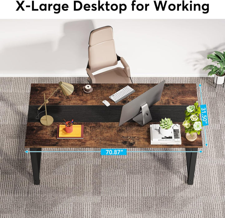 70.8 Inch Large Executive Office Desk, Simple Computer Workstation with 31.5 Inch Wide Desktop for Home Office