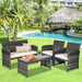 4-Piece Rattan Patio Furniture Set, Outdoor Wicker Conversation Sofa with Weather Resistant Cushions and Tempered Glass Tabletop for Lawn Backyard Pool Garden (Beige)