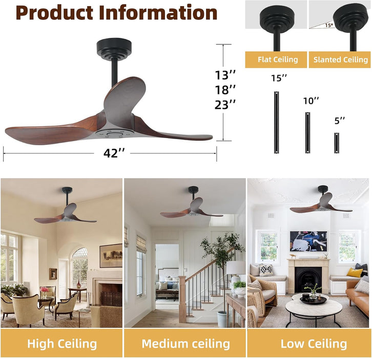 42 Inch Outdoor Smart Ceiling Fan With Voice Support