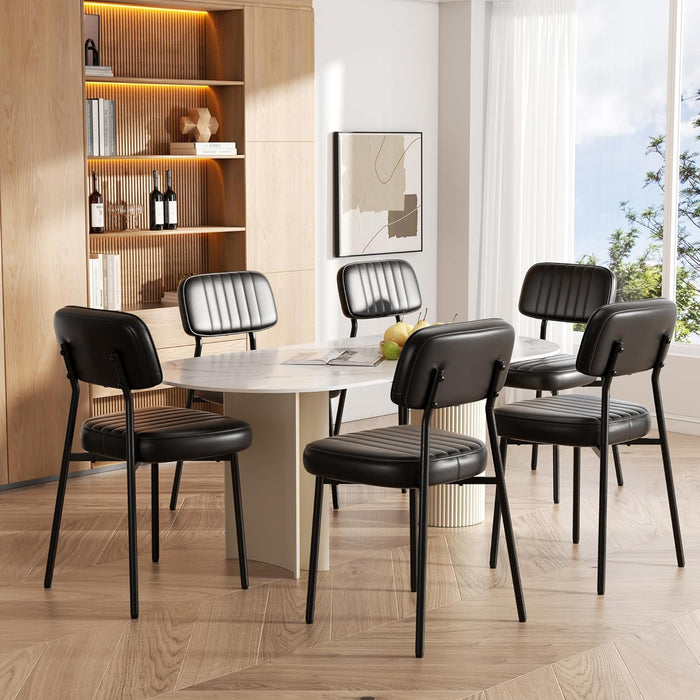 Dining Chairs Set of 4, Modern Faux Leather Dining Chairs with Thick Cushions Seat Back and Metal Legs, Comfy Upholstered Kitchen Chairs for Dining Living Room (Black)