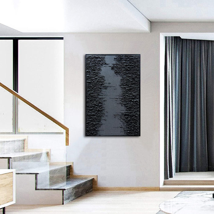 Framed Black Canvas Wall Art, Modern Abstract Oil Paintings, Relief Texture Wall Art for Living Room Bedroom Wall Decor