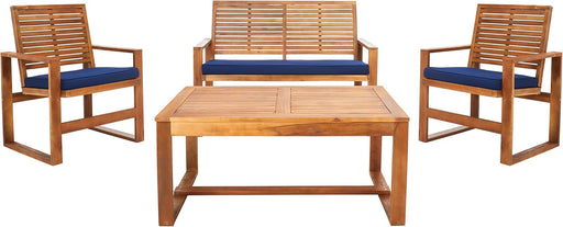 Home Collection Hailey Outdoor Living 4-Piece Acacia Patio Furniture Set, Brown and Navy