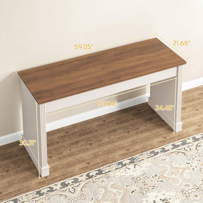 Farmhouse 59" Executive Computer Desk, Simple and Spacious Workstation for Remote Work & Study, Home Office, Unique White