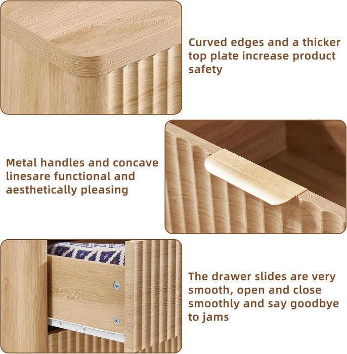 Farmhouse Fluted 6 Drawers Dresser for Bedroom, 42" Tall Modern Chest of Drawers with Curved Profile Design & Metal Handle,Natural Wood Drawer Organizer for Bedroom