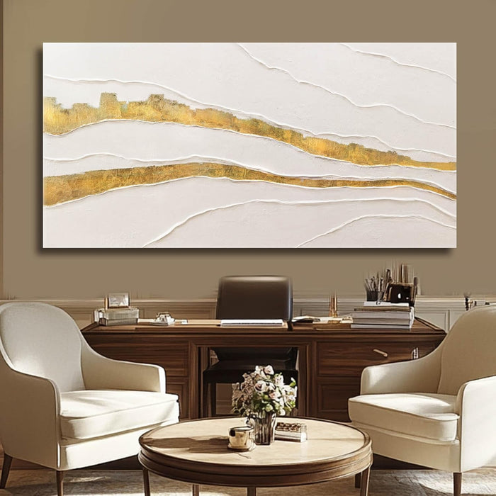 Canvas Abstract Art White Large Wall Decorations for Living Room Gold Foil Abstract Wall Hanging Oil Painting for Office 29"X 58" Home Decor