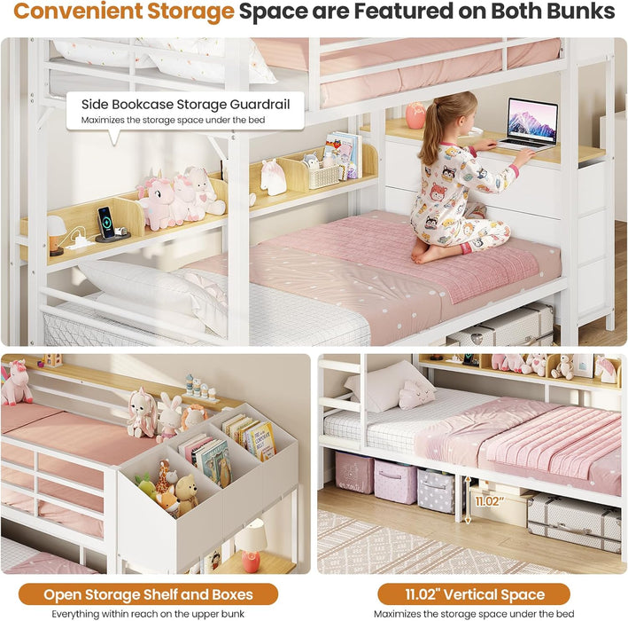 White Twin Over Twin Bunk Bed IndustrialStorageDrawers