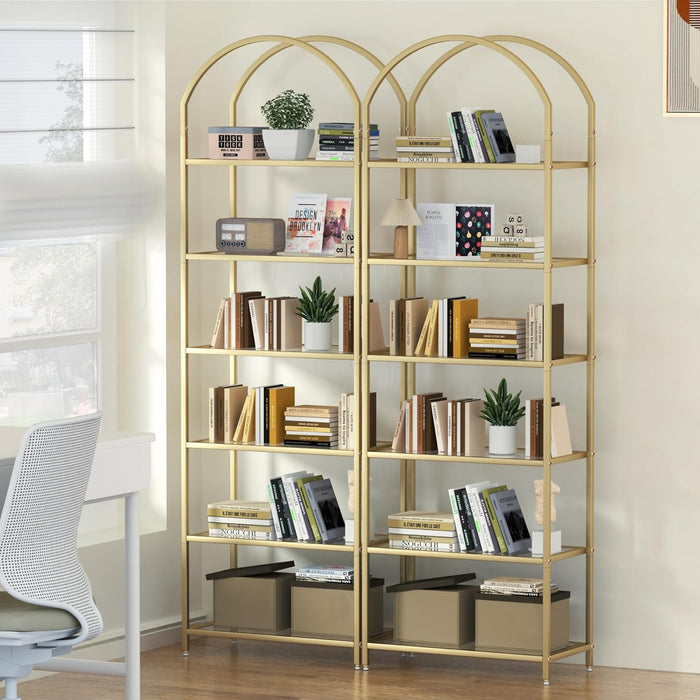 Goldtone StainlessSteel TemperedGlass SixTier Bookshelf