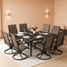 9 Pcs Patio Dining Set with Large Square Metal Dining Table & 8 Outdoor Textilene Fabric Swivel Dining Chairs, outside Table Chair Furniture Dining Set for 8 Person