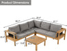 4 Pieces Patio Furniture Set, Outdoor L-Shaped Sectional Sofa Set with Coffee Table, Acacia Wood Conversation Seating & Thick Cushions and Side Table, for Backyard, Garden and Poolside, Grey