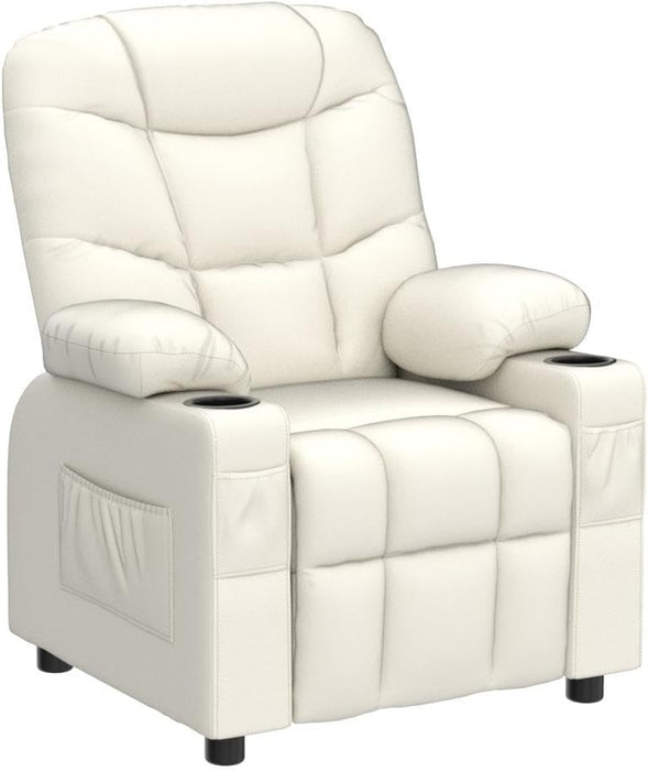 Kids Recliner Chair with Cup Holder, Adjustable Lounge Chair W/Footrest & Side Pockets for Children Boys Girls Room, Ergonomic Toddler Furniture Sofa, Kids Recliner (Beige)