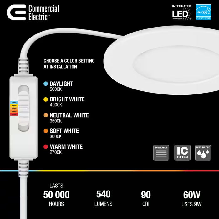 Ultra Slim Integrated LED 4 in round Adj Color Temp Canless Recessed Light for Kitchen Bath Living Rooms, White 4-Pack