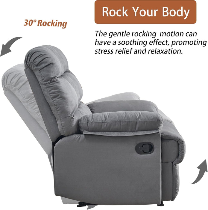Rocker Recliner Chair, Overstuffed Large Manual Rocking Recliner for Adults, Upholstered Comfy Soft Fabric Living Room Reclining Sofa Chair(Gray)