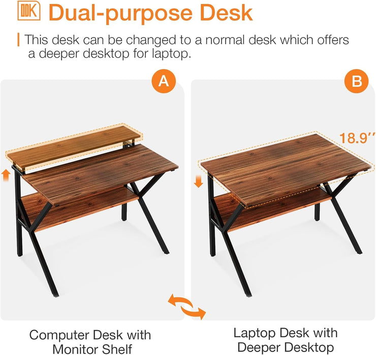 Small Desk, 27.5 Inch Small Computer Desk for Small Spaces, Compact Desk with Storage, Tiny Desk Study Desk with Monitor Stand for Home Office, Espresso