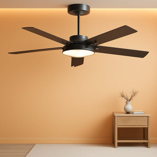 52 Inch Black Ceiling Fan with Light and Remote/App, Ceiling Fans with Lights, 3CCT, Reversible 6 Speeds Quiet, Black Modern Ceiling Fan with Light for Indoor Outdoor Bedroom Patio Living Room