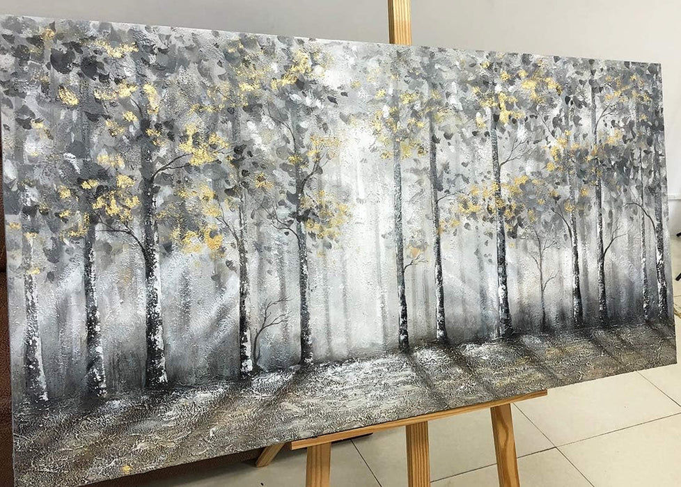 Art, 30X60 Inch Modern Impressionist Tree Art 100% Hand Painted Canvas Wall Art Oil Painting Large Paintings Gray Wall Decoration Acrylic Paint Knife Painting