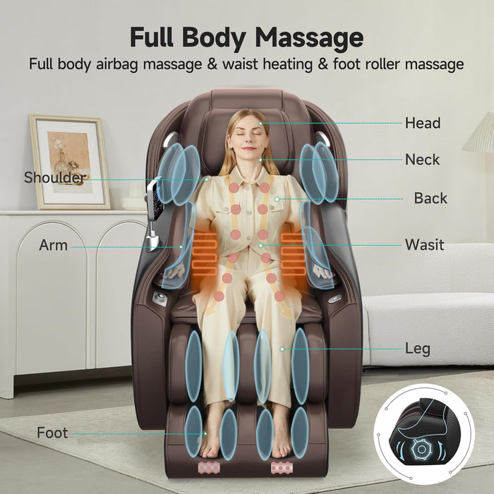 2025 Massage Chair Full Body,Zero Gravity 3D Sl-Track Shiatsu Massage Recliner Chair with Heat Body Scan Bluetooth Foot Roller APP Control, Child Lock, Favor-06,Brown