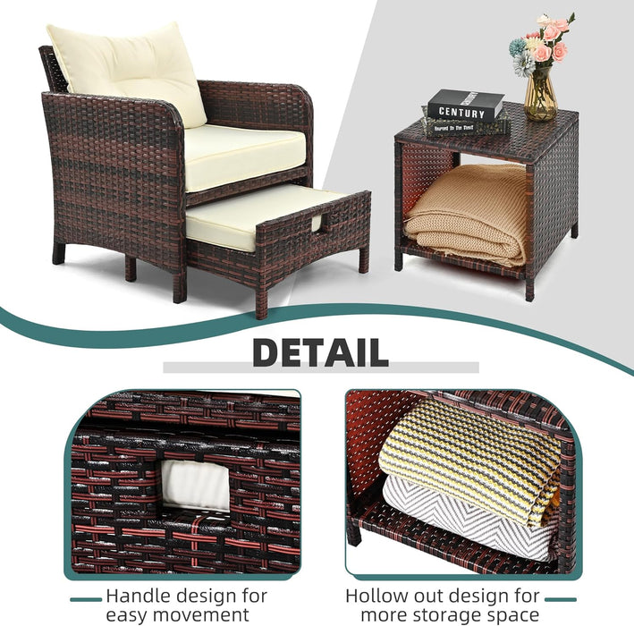 5 Pieces Patio Furniture Set, Rattan Balcony Furniture with Ottomans, PE Wicker Outdoor Patio Chairs Set with Coffee Table for Poolside, Porch, Lawn, Garden, Balcony(Beige)