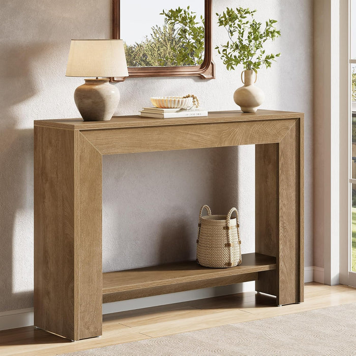 41.3" Farmhouse Console Table, Narrow Entryway Table with 2-Tier Open Storage, Sofa Table behind Couch, Rustic Console Table for Living Room, Hallway, Foyer, Light Walnut