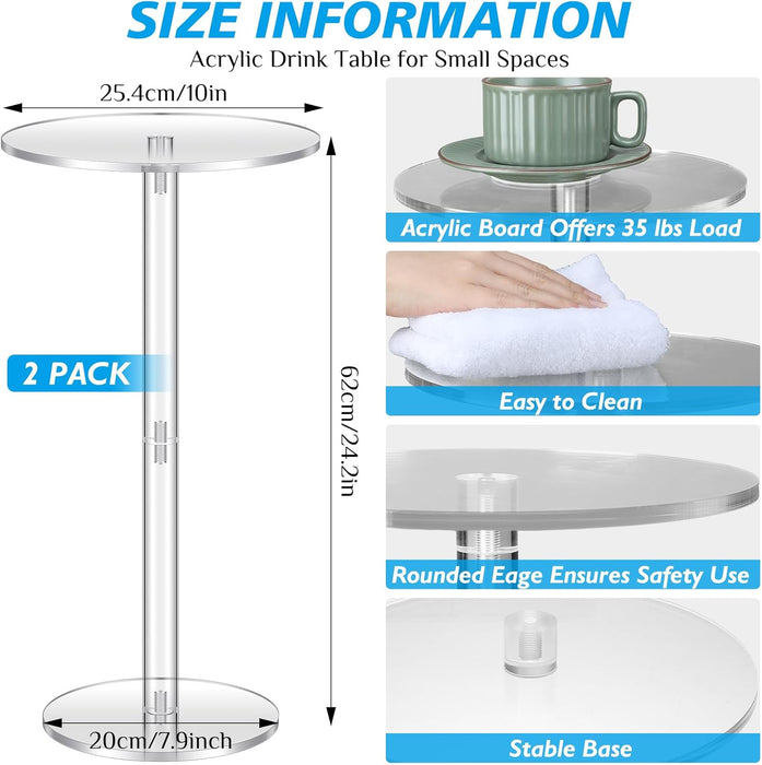 Two Piece Acrylic Side Tables Clear 10x10x24.2Inches