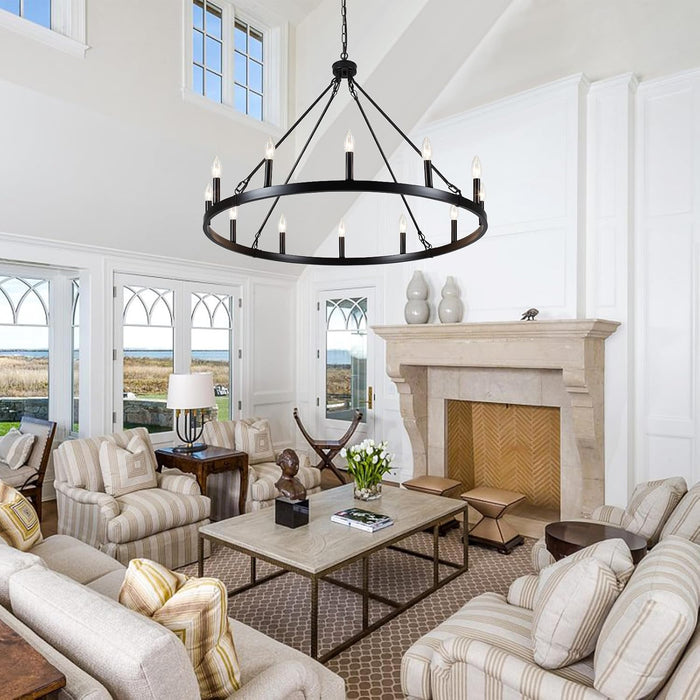 Black Wagon Wheel Chandelier 38Inch DiningRoom Industrial